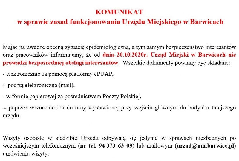 Komunikat zawierając skrót informacji przedłożonych w w/w informacji