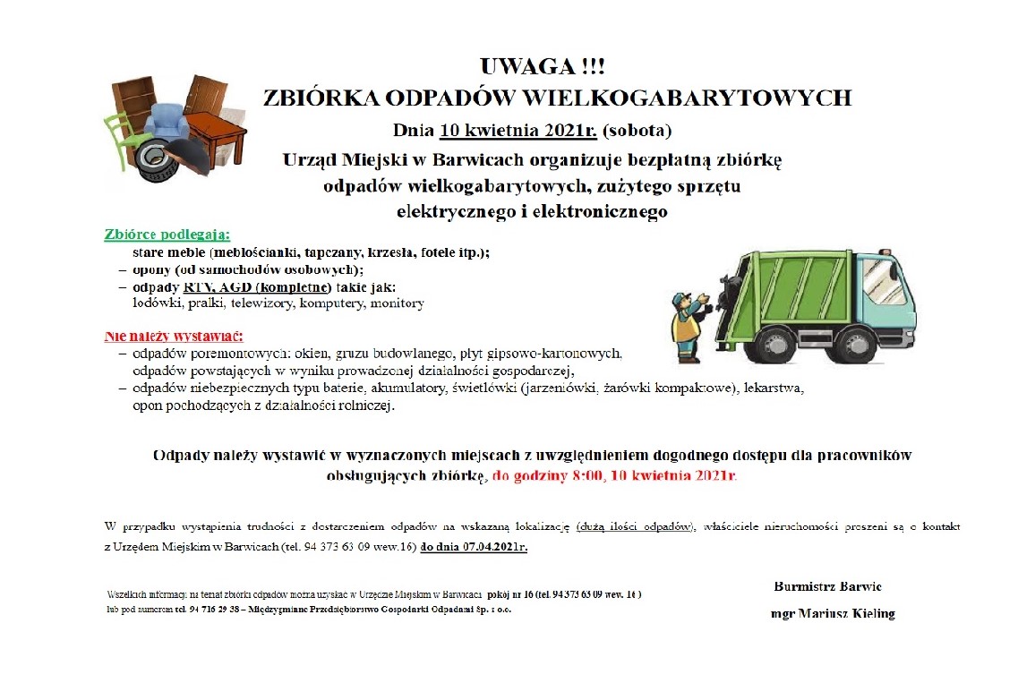 Plakat informacyjny dotyczący zbiórki odpadów wielkogabarytowych