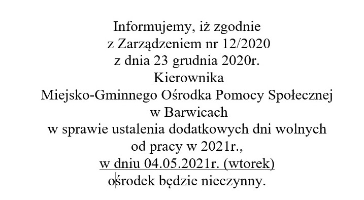 Informacja o nieczynnym MGOPS w dniu 04.05.2021