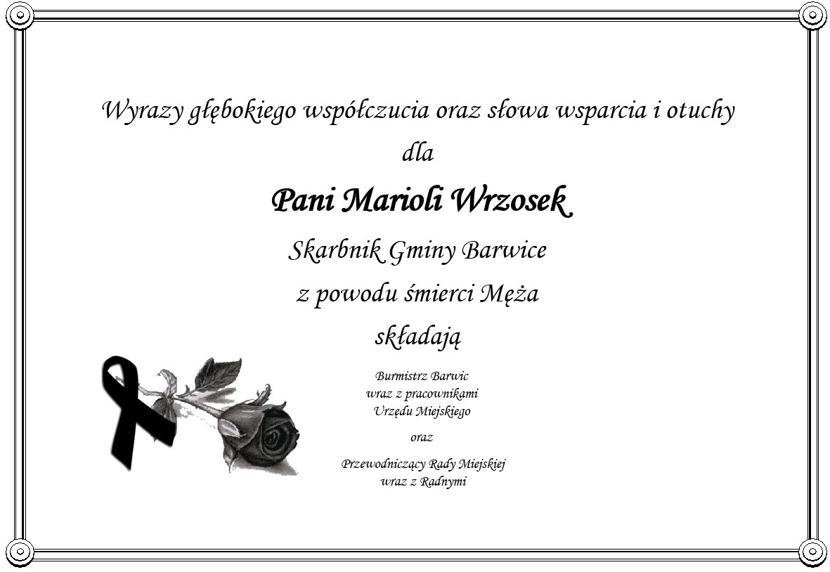 Kondolencje dla Skarbnik Marioli Wrzosek z powodu śmierci męża