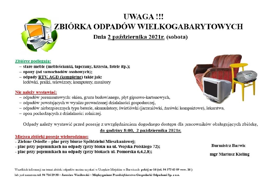 Plakat dotyczący wywozu odpadów wielkogabarytowych