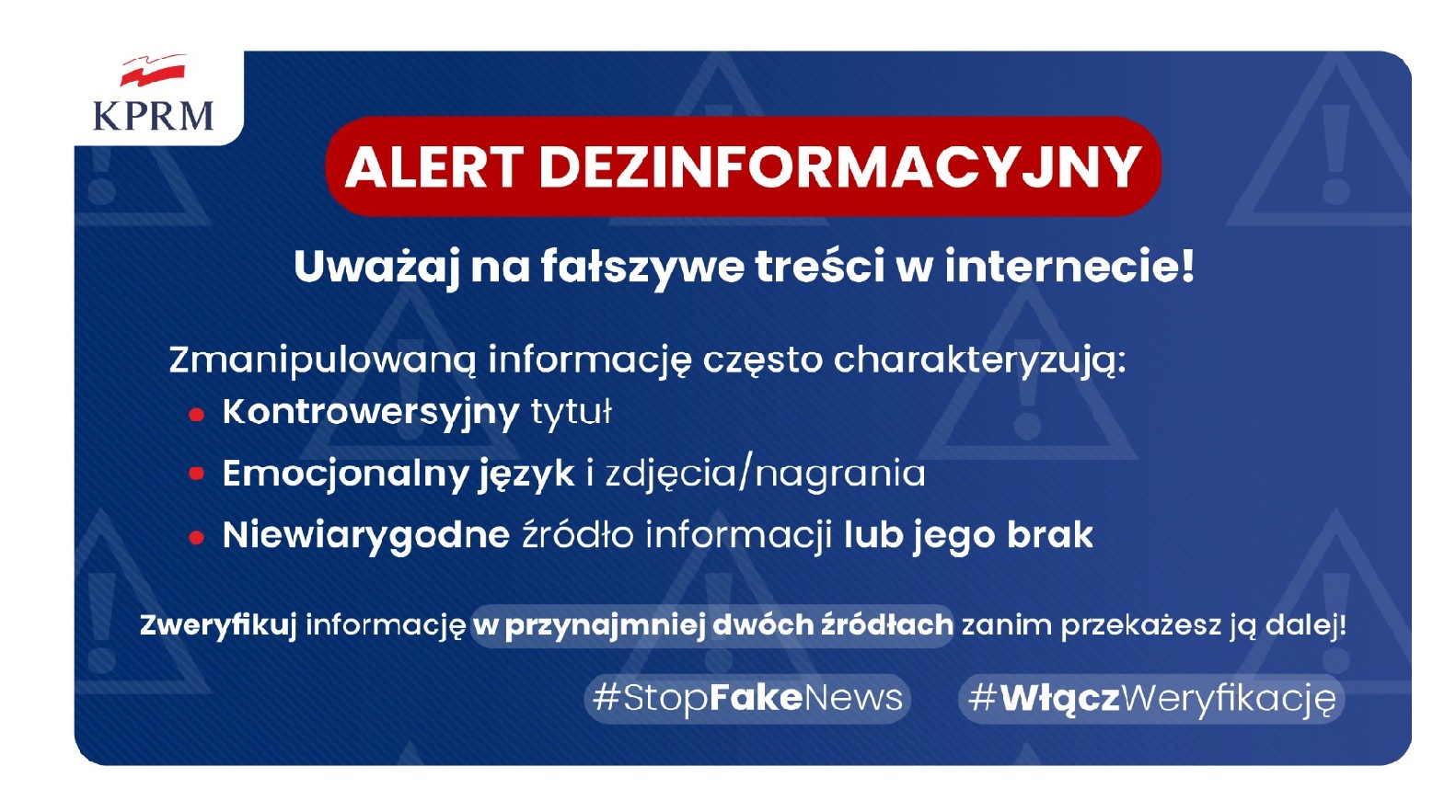 Alert dezinformacyjny tablica informacyjna