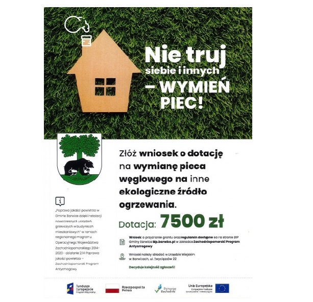 Plakat informujący o środkach finansowych na wymianę pieców