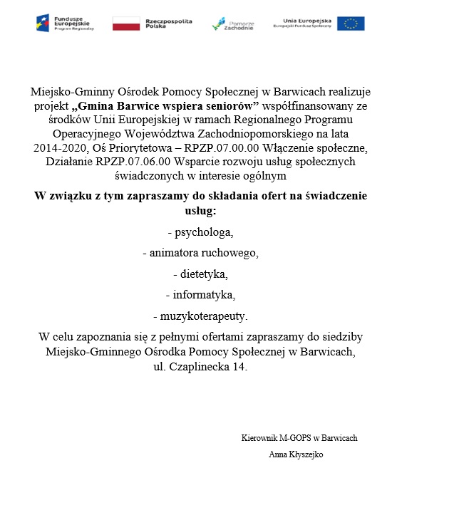 Plakat Gmina Barwice wspiera seniorów