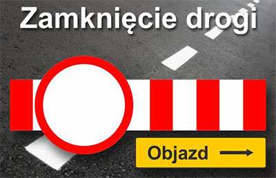 znak ostrzegawczy o zamknięciu drogi