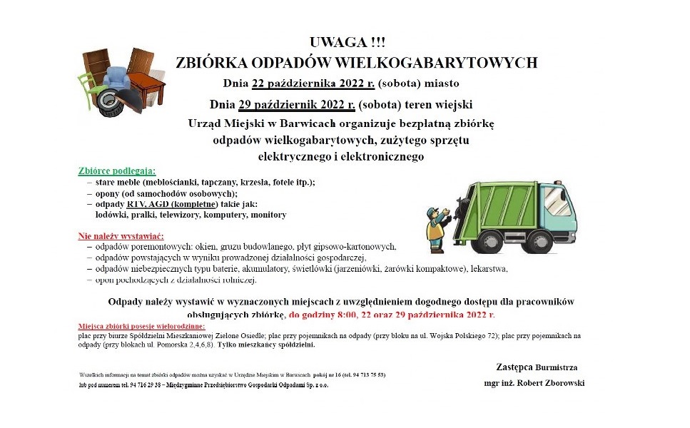 plakat z informacją o zbiórce odpadów wielkogabarytowych