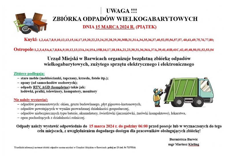 Plakat informujący o zbiórce gabarytów