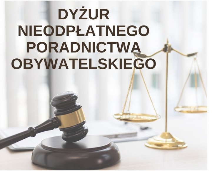 Plakat informujący o dyżurze nieodpłatnego poradnictwa obywatelskiego