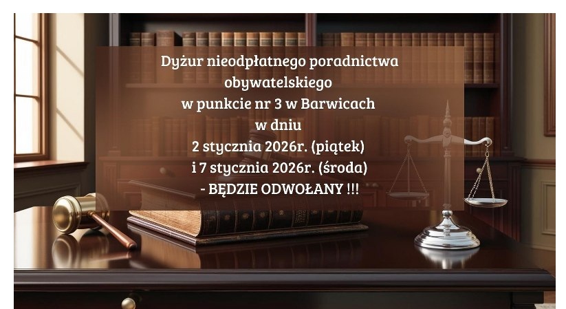 Plakat dotyczący nieodpłatnego poradnictwa obywatelskiego.