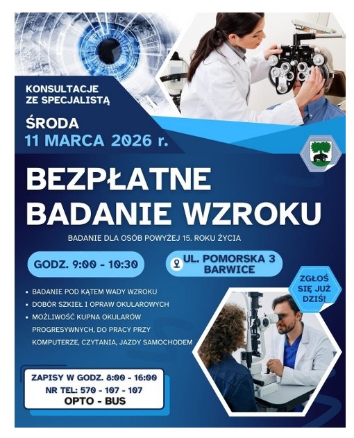 Plakat informujący o badaniu wzroku