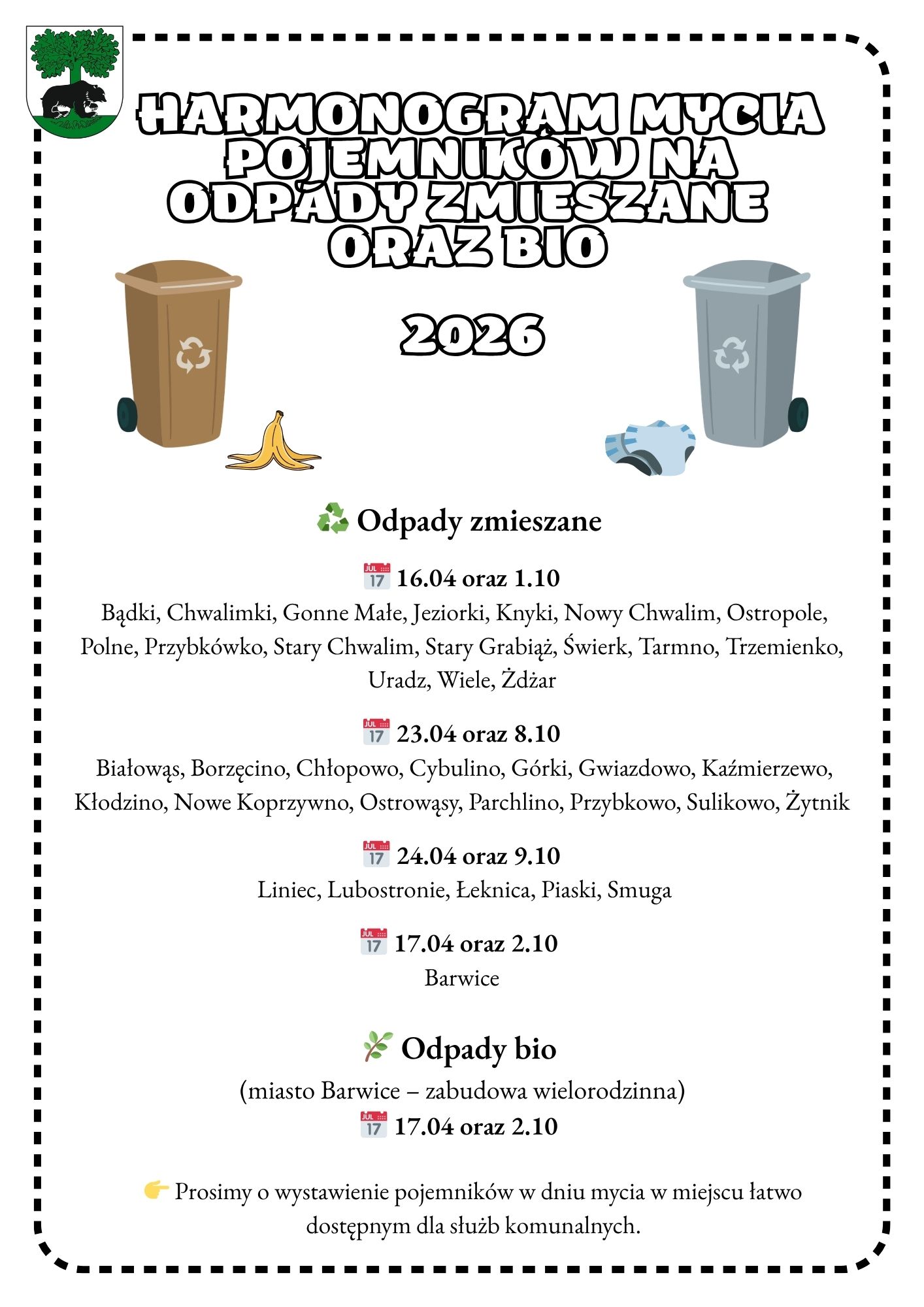 Harmonogram mycia pojemników na odpady zmieszane oraz bio