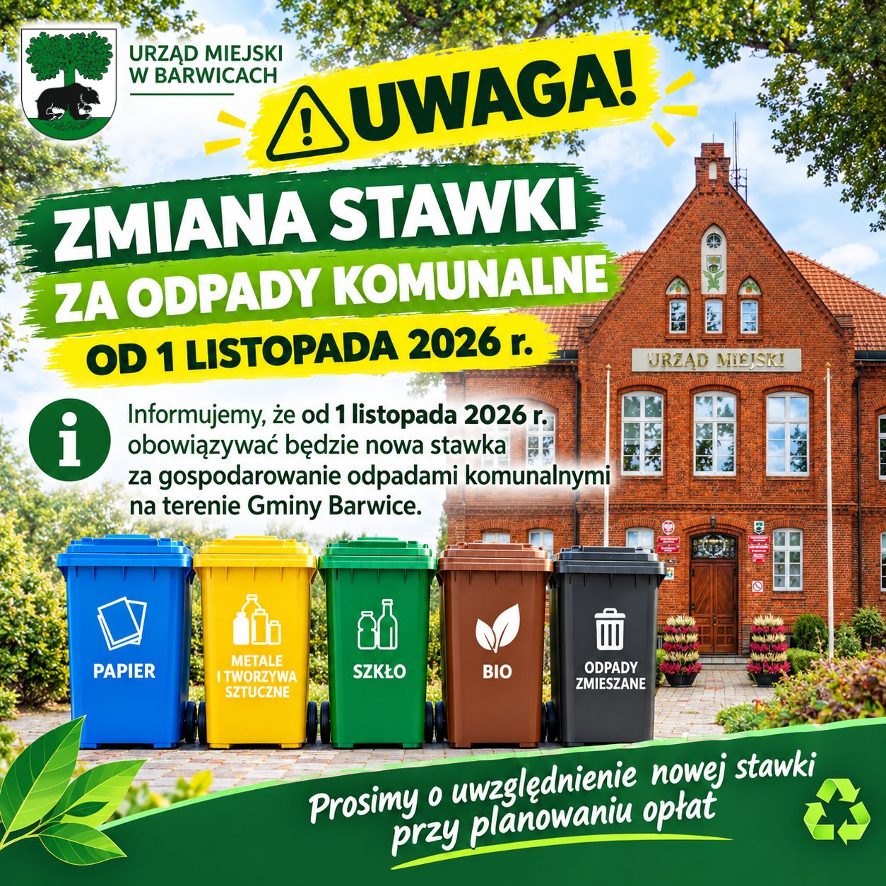 Nowe stawki opłat za gospodarowanie odpadami komunalnymi od 1 listopada 2026 r.