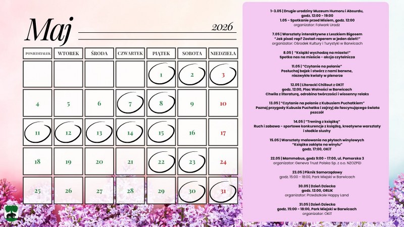 Kalendarz wydarzeń - maj 2026