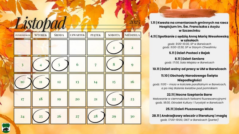 kalendarz listopad