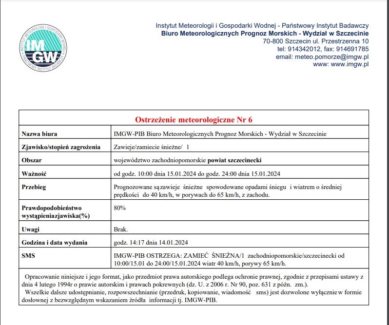Ostrzeżenie IMGW-PIB