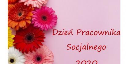 Tło z kwiatami i tekst: Życzenia z okazji Dnia Pracownika Socjalnego