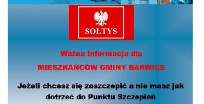 Plakat dotyczący mobilnego punktu szczepień w miejscowościach