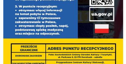 PLAKAT Z INFORMACJAMI DLA UCHODŹCÓW  Z UKRAINY