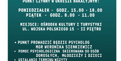 na zdjęciu plakat z informacją o punkcie porad psychologicznych