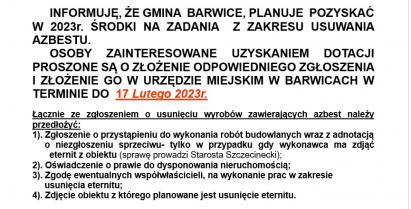 ogłoszenie w sprawie azbestu