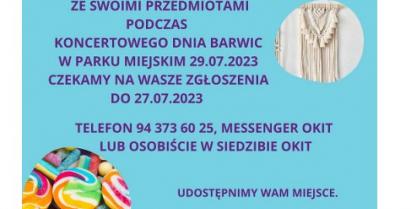 plakat zapraszający rękodzielników do udziału w Koncertowym Dniu Barwic