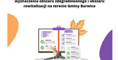 na zdjęciu plakat z informacją o ankiecie nt. Diagnoza na potrzeby wyznaczenia obszaru zdegradowanego i obszaru rewitalizacji na terenie Gminy Barwice