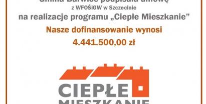 Plakat informujący o dofinansowaniu programu "Ciepłe mieszkanie".