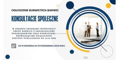 Konsultacje społeczne w sprawie programu współpracy Gminy Barwice z organizacjami pozarządowymi na 2026 rok