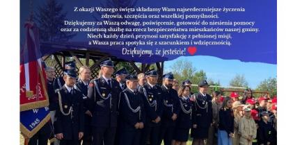 Na zdjęciu strażacy z gminy Barwice i życzenia z okazji Dnia Strażaka