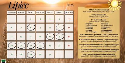 Kalendarz wydarzeń – lipiec 2026 w Gminie Barwice