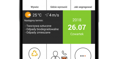 na zdjęciu telefon komórkowy z zainstalowaną aplikacją EcoHarmonogram