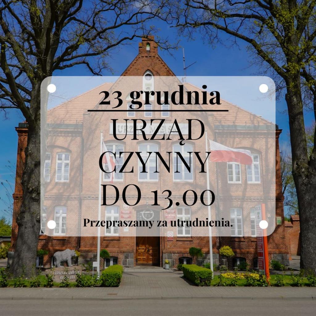 W dniu 23.12.2025 r. Urząd Miejski w Barwicach będzie czynny do godz. 13:00. 